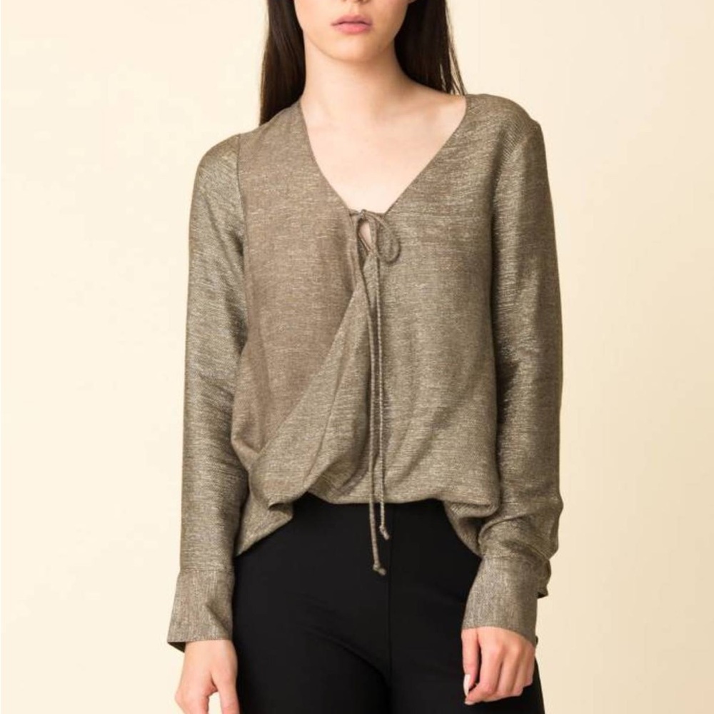 Derek Lam 10 Crosby Drape Front Metallic Blouse - Picture 3 of 9